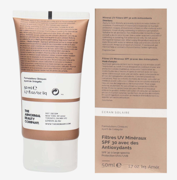 THE ORDINARY Mineral UV Filters SPF 30 with Antioxidants( 50ml )